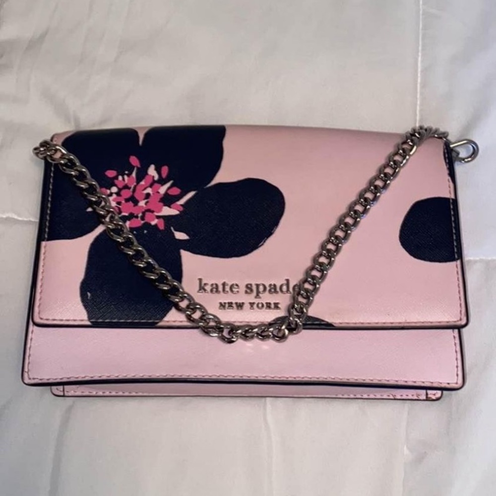 kate spade Pink Floral Crossbody Bag with Navy Accents